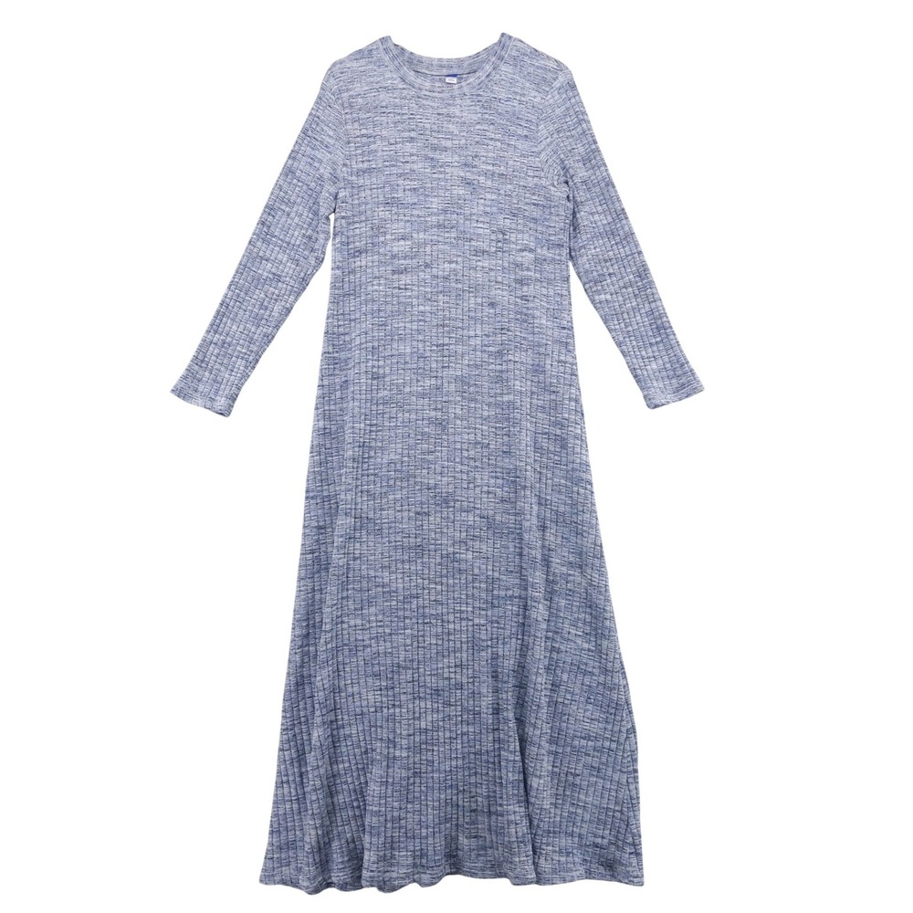 Old Navy Maxi Dress‎ Women XXL Blue Ribbed Knit Long Sleeve Heathered A-Line